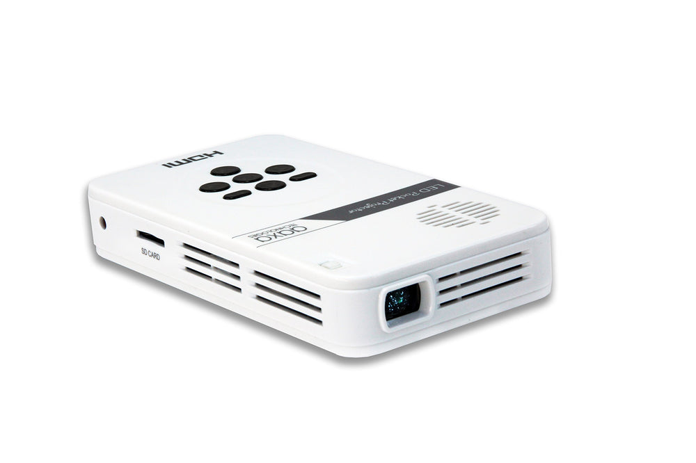 KP-101-01 AAXA LED Pico Micro Video Projector - Pocket Size Portable Mobile Mini Projector with mini-HDMI, built-in Media Player & Speakers, 3.5mm Aux Out, Micro SD/USB readers and 80 Min Lithium-Ion Battery