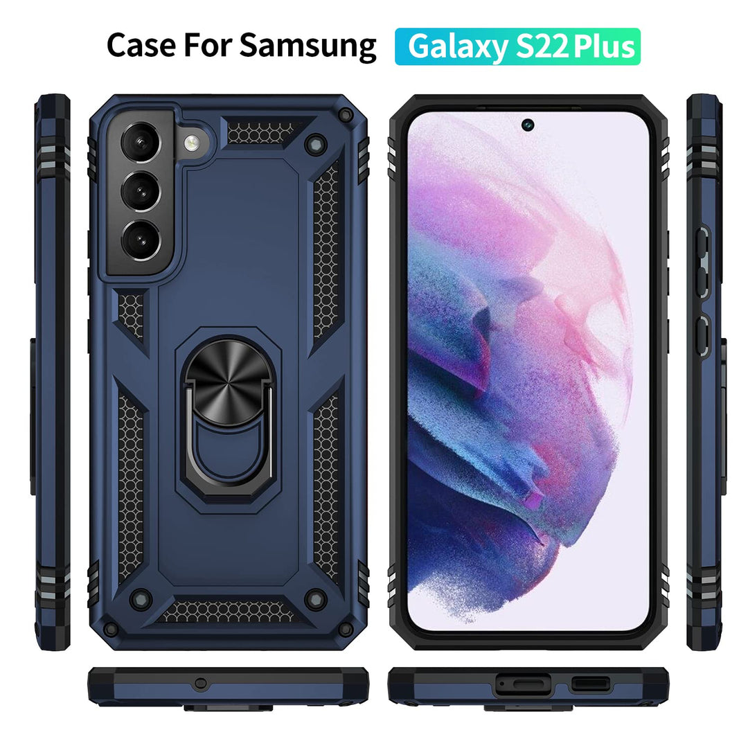 for Galaxy S22 Plus Case,Samsung Galaxy S22 Plus Case,with Screen Protector,[Military Grade] 16ft. Drop Tested Cover with Magnetic Kickstand Car Mount Protective Case for S22 Plus, Blue