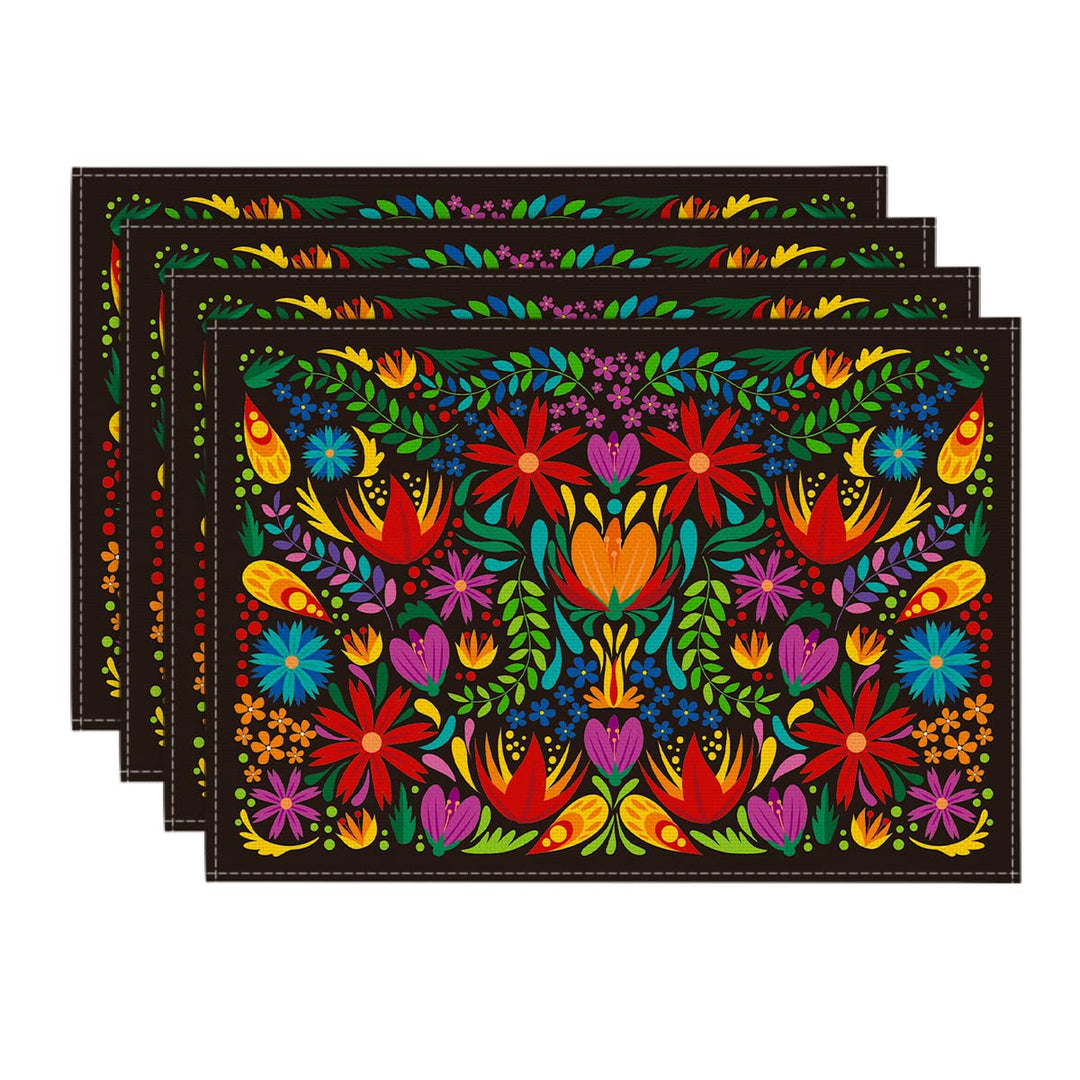 Mexican Cinco De Mayo Placemats for Dining Table, 12 x 18 Inch Floral Fiesta Dia De Los Muertos Decoration Washable Table Mats Set of 4