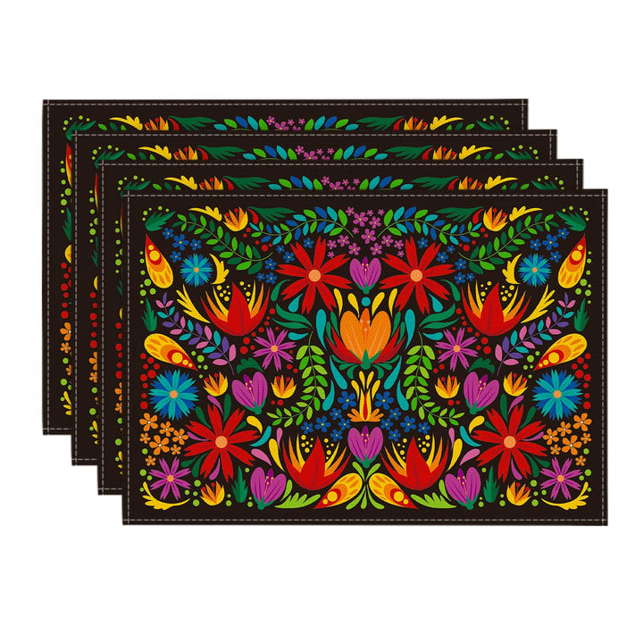 Mexican Cinco De Mayo Placemats for Dining Table, 12 x 18 Inch Floral Fiesta Dia De Los Muertos Decoration Washable Table Mats Set of 4