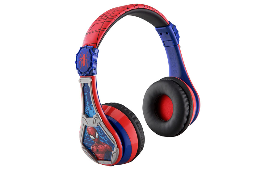 Spiderman Wireless Bluetooth Portable Headphones with Microphone, Volume Reduced to Protect Hearing Rechargeable Battery, Adjustable Kids Headband for School Home or Travel