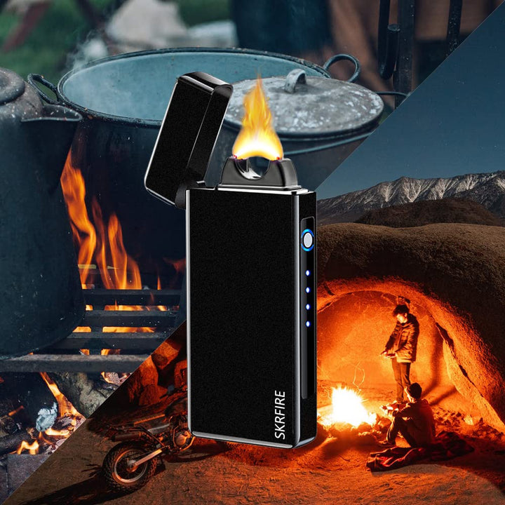 Electric Lighter Windproof, Flame Electric Lighter Plasma-Flame Arc Lighter Rechargeable USB Lighter Flame Lighter with Battery Indicator (Black)