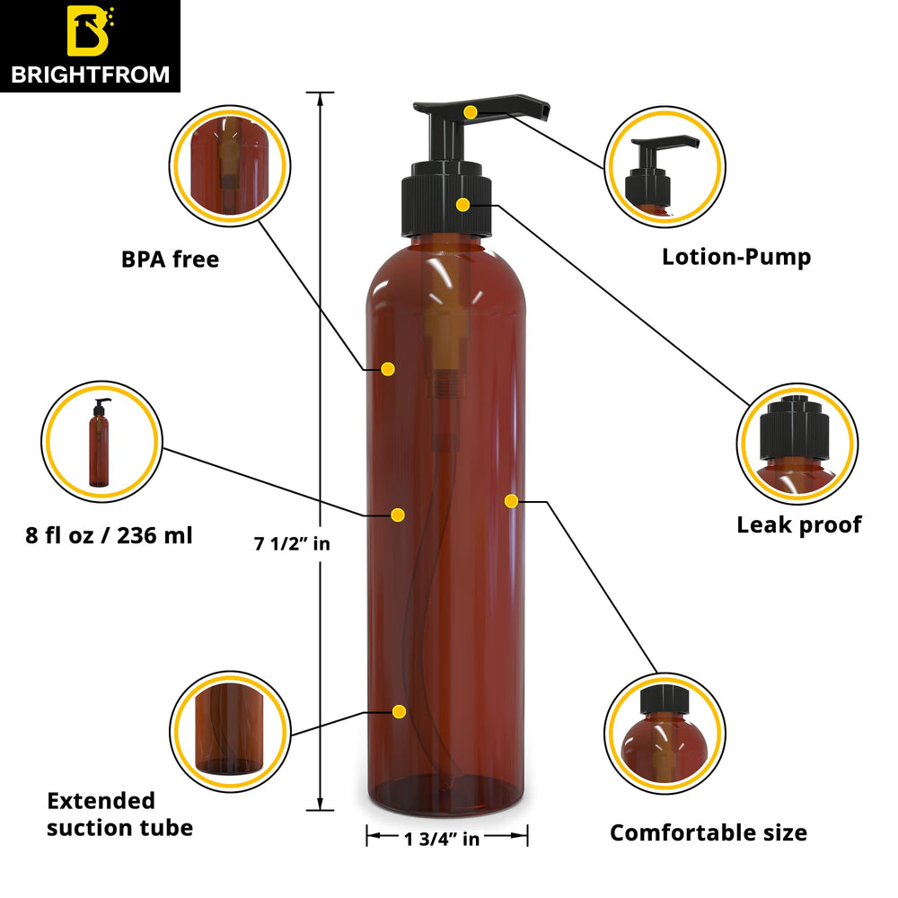 Empty Lotion Pump Bottles, Bpa-Free Refillable Plastic 8 Oz Amber Pet Containers, Great for - Soap, Shampoo, Lotions, Liquid Body Soap, Creams and Massage Oil'S, 3 Pack