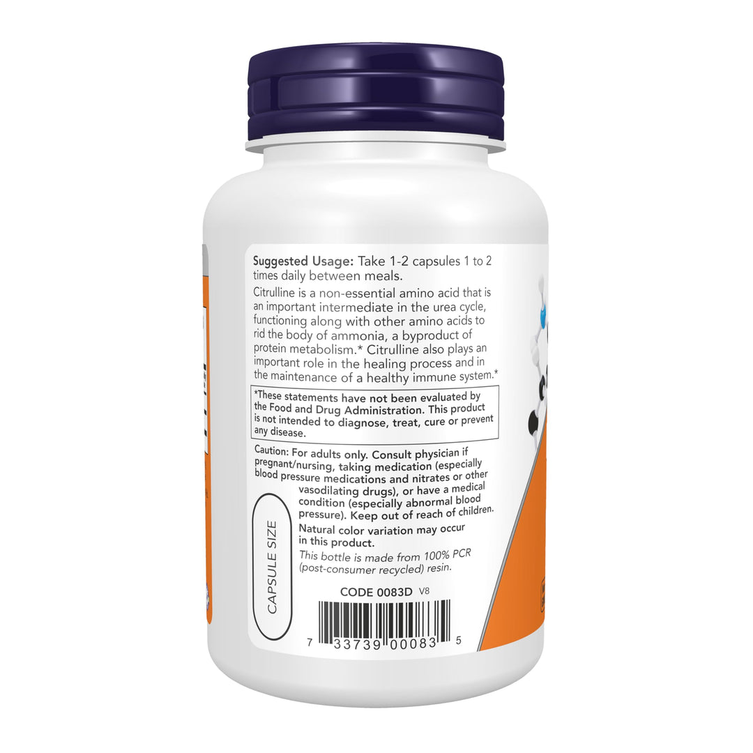 NOW Foods Supplements, L-Citrulline 750 mg, Supports Pr