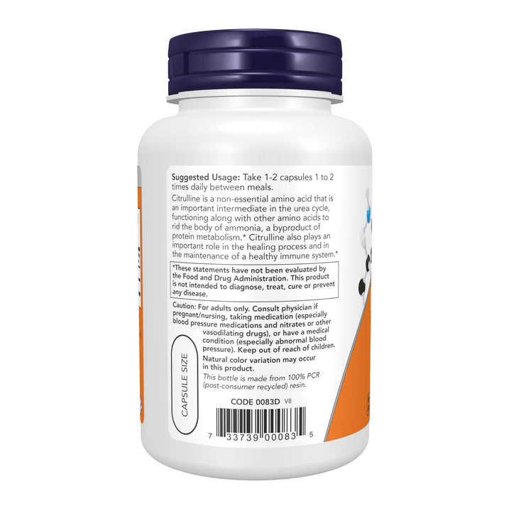 NOW Foods Supplements, L-Citrulline 750 mg, Supports Pr