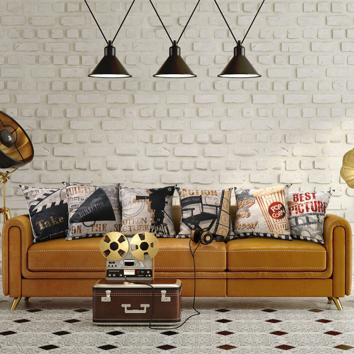 6 Pack Abstract Cartoon Flower Pillow Cases,Cotton Linen Decorative Cushion Cover (Movie Theater)