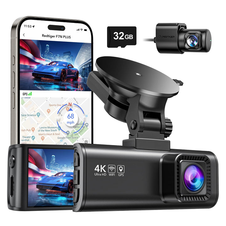 Dash Cam Front Rear, 4K/2.5K Full HD Dash Camera for Cars, Included 32GB Card, Built-in Wi-Fi GPS, 3.16” IPS Screen, Night Vision, 170°Wide Angle, WDR, 24H Parking Mode(F7NP)
