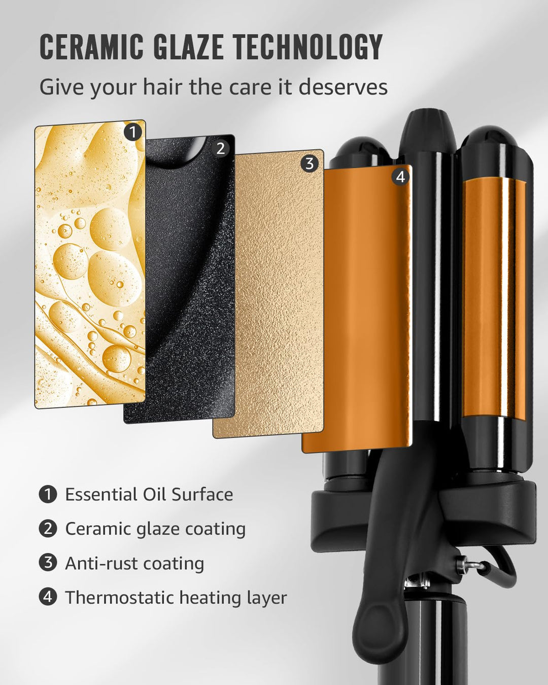 Hair Waver, 3 Barrel Curling Iron for Beachy Waves, Hair Crimper with LCD Temp Display, Ceramic Tourmaline Triple Barrels Curling Wand, Beach Waver with Dual Voltage, Black…