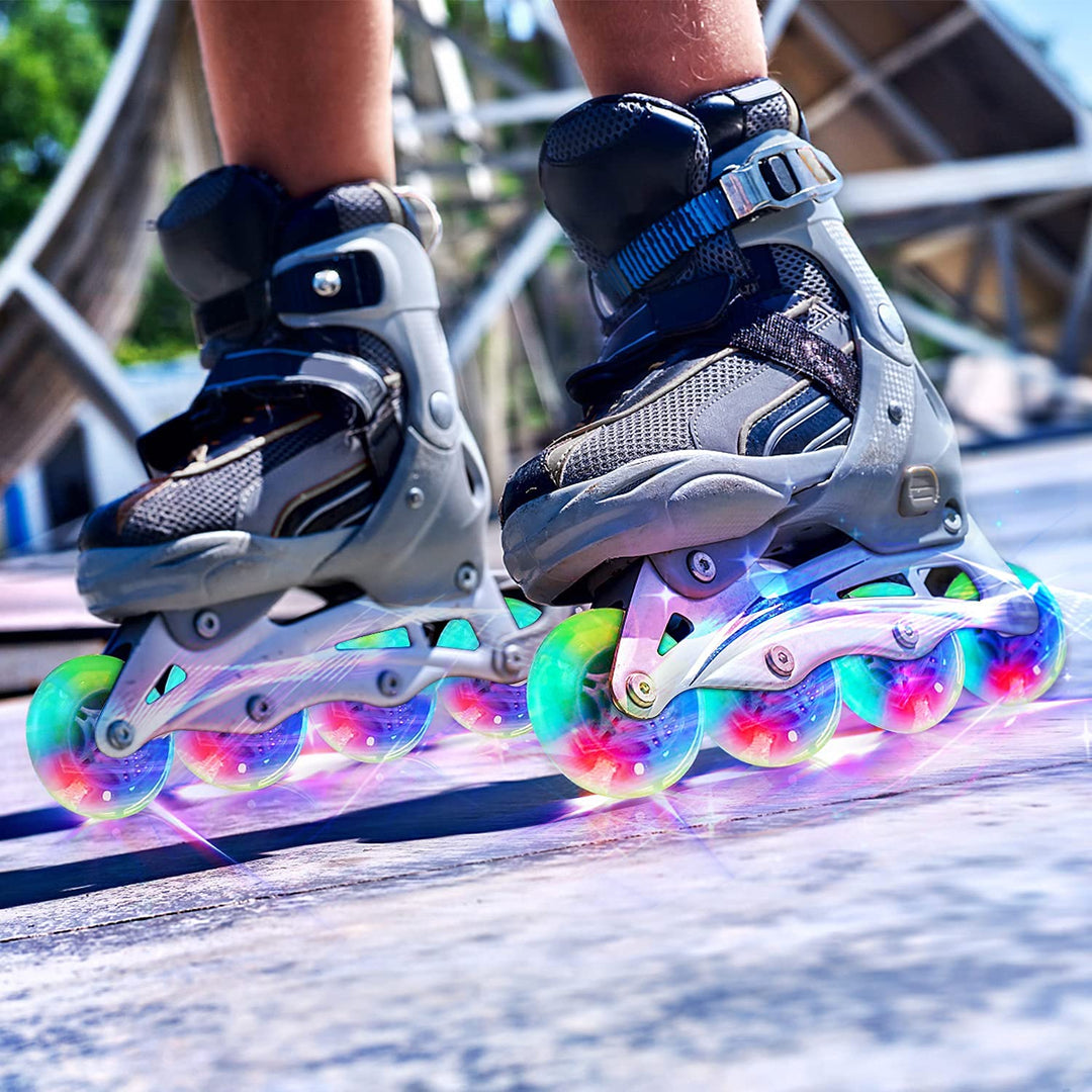 8 Pack 70mm 82A Light Up Inline Skate Wheels, LED Roller Skate Wheels, LED Flash Flashing Replacement Wheel with ABEC-7 Bearings for Kids &amp; Teens - Blue
