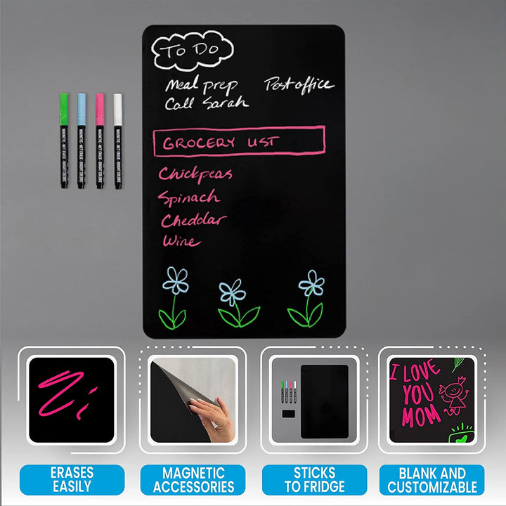 Cinch 12x8 Fridge Whiteboard Magnetic Plus 4 Markers - White Board for Fridge, Magnetic White Board for Refrigerators, Dry Erase Board for Fridge, Fridge Board Magnetic with Marker