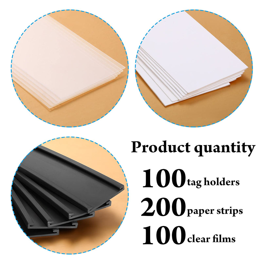 100 Pieces Magnetic Label Holders Labels Racks with Magnets Magnetic Data Card Holders with Protective Films and Replacement Strips for Shelf Bin (1 x 2 Inch)