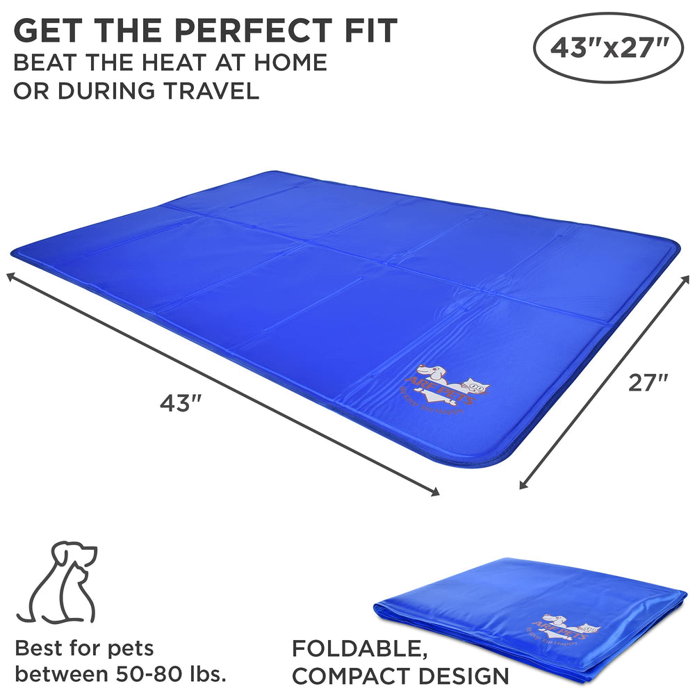 Dog Cooling Mat 27” x 43” Pad for Kennels, Crates and Beds, Non-Toxic, Durable Solid Self Cooling Gel Material. No Refrigeration or Electricity Needed