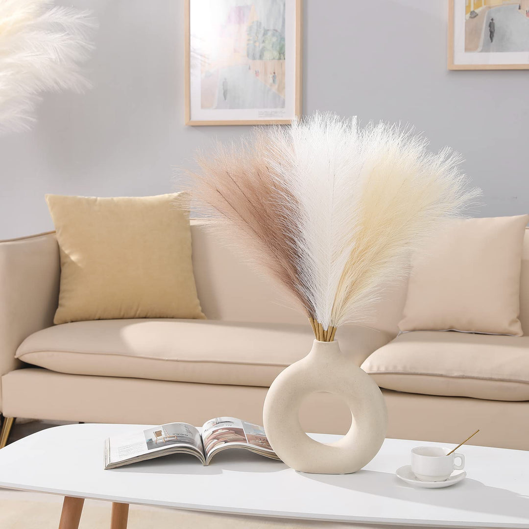Pampas Grass Decor 17.7 Inch 6pcs Boho Decor, Faux Pampas Grass Living Room Party Home Decor, Natural Small Artificial Pampas Grass Vase Filler Centerpieces Arch Decor