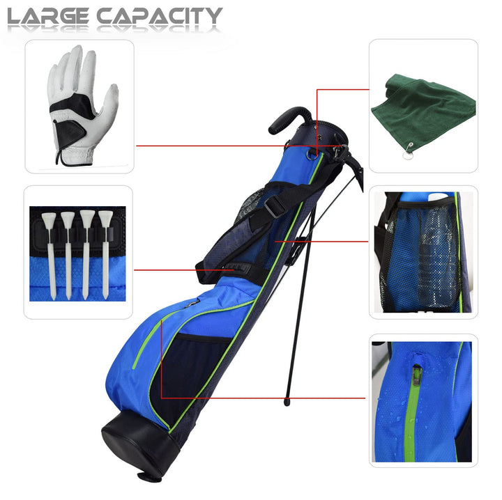 Golf Stand Bag Retractable, Portable Golf Bag with 2 Way Divider and Dual Straps, Waterproof Wear-Resistant Durable Fabric Golf Bag for Women and Men (Blue)