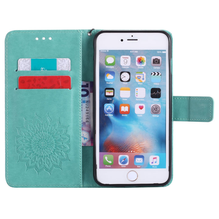 For iPhone 6 / 6S Wallet Case [NOT FOR iphone 6 plus], Sun Pattern Embossed PU Leather Magnetic Flip Cover Card Holders &amp; Hand Strap Wallet Purse Case for iPhone 6 / 6S [4.7 Inch] - Green