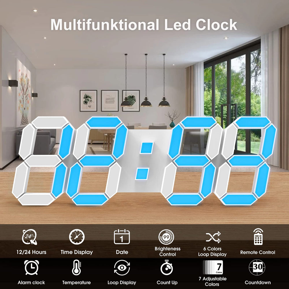 EPSKY 3D White Digital Wall Clock and Adjustable Brightness 12/24 Hours Display and Date Display for Kitchen Homes Offices Gyms (15.inch)
