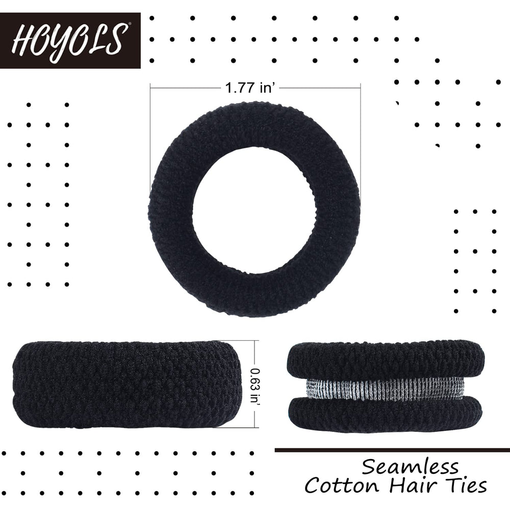 Large Black Hair Ties for Thick Hair, Soft Strong Ponytail Holder Seamless Hair Bands Cotton No Damage Scrunchies for Women Girls No Damage Headband (Black)