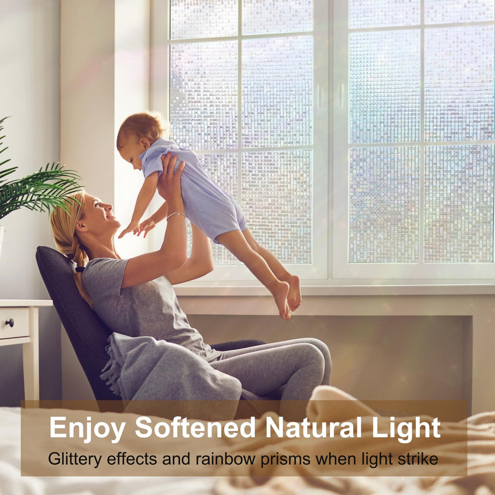 Privacy Window Films, Transparent Glass Tint Static Cling Treatment Reflects Rainbow Effect with Sunlight - Home Protection and Decorative, Heat Control, UV Prevention (Crystal Mosaic, 11.81 x 78.7)