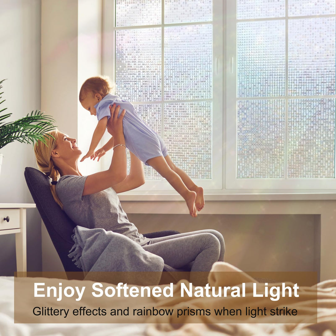 Privacy Window Films, Transparent Glass Tint Static Cling Treatment Reflects Rainbow Effect with Sunlight - Home Protection and Decorative, Heat Control, UV Prevention (Crystal Mosaic, 11.81 x 78.7)