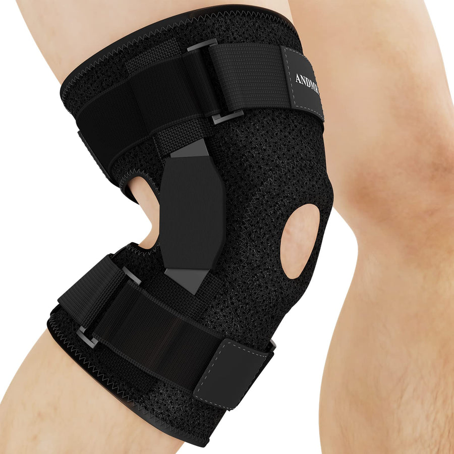 Knee Brace with Removable Dual Side Hinged Stabilizers & Patella Gel Pads, Meniscus Tear Knee Pain ACL MCL Injury Recovery Adjustable Knee Support for Men and Women (Large)