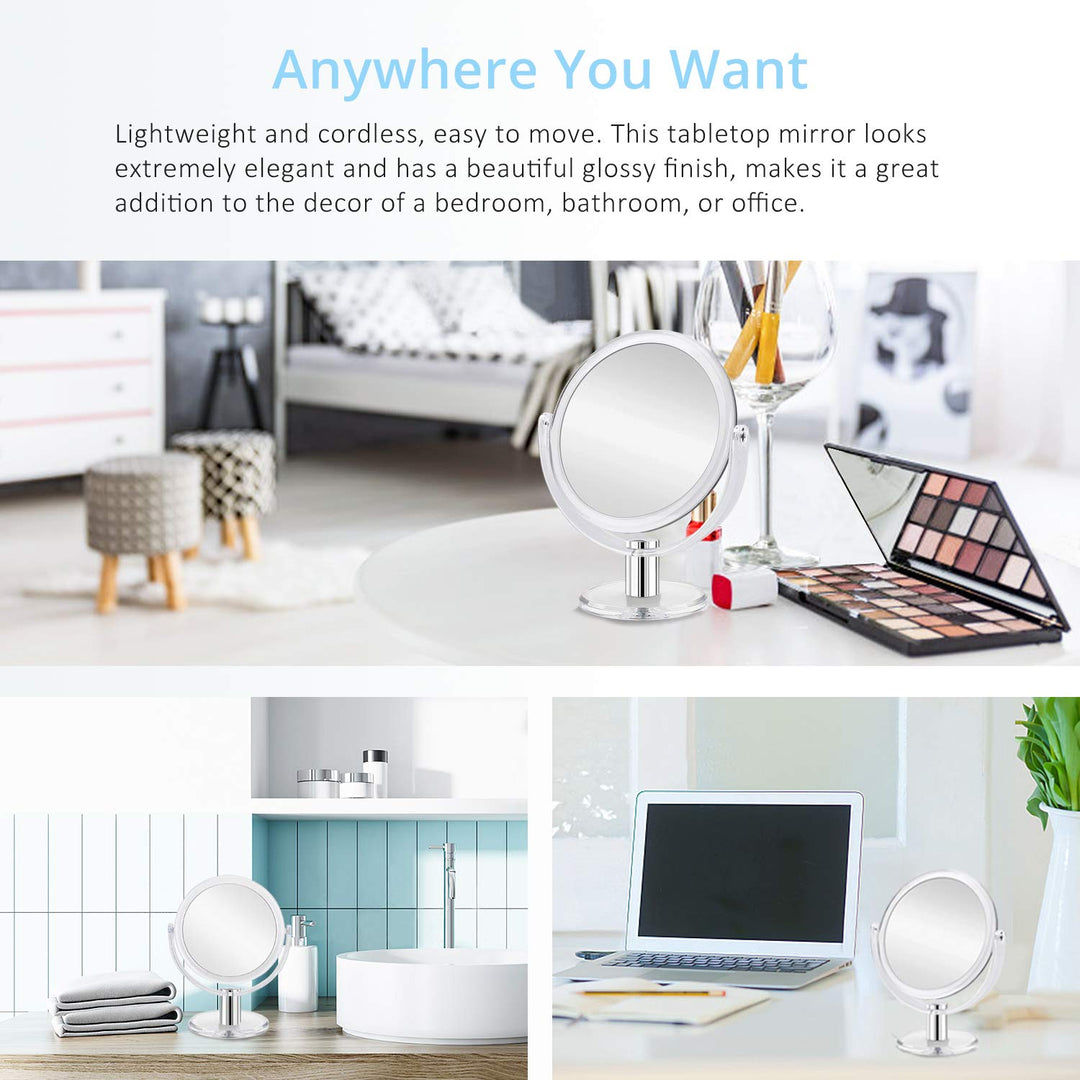 Magnifying Makeup Mirror Double Sided, 1X 10X Magnification Mirror, Table Top Vanity Mirror, Transparent, Framed, Tabletop Mount, Round