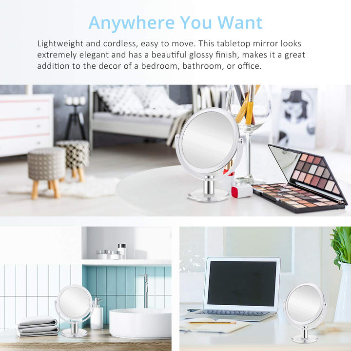Magnifying Makeup Mirror Double Sided, 1X 10X Magnification Mirror, Table Top Vanity Mirror, Transparent, Framed, Tabletop Mount, Round