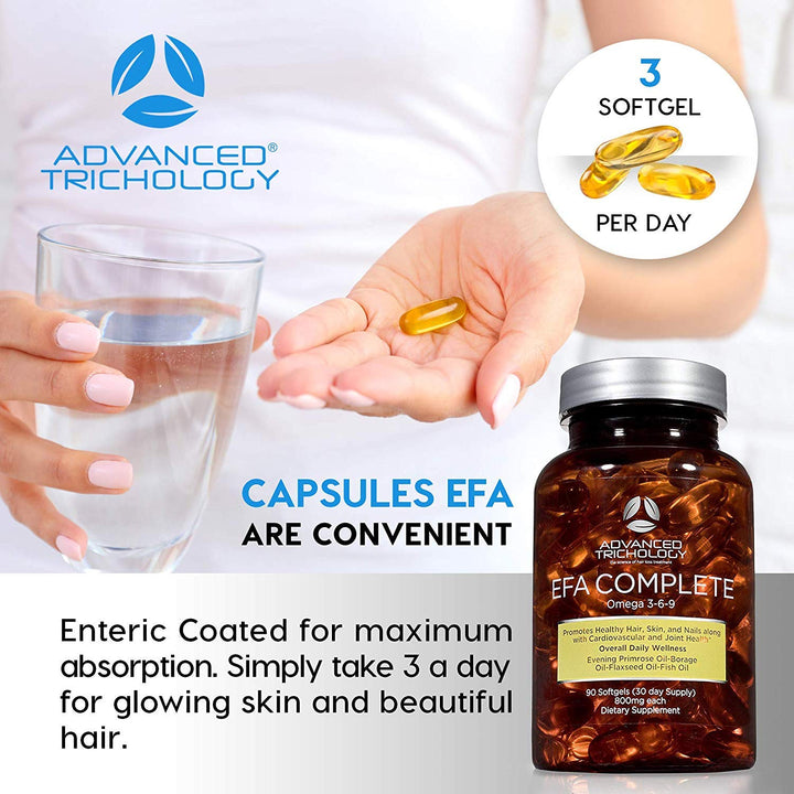 EFA COMPLETE with Optimal OMEGA 3 6 9 levels of High Potency Flax Oil, Fish Oil, Borage Oil, and Evening Primrose Oil 800mgs (90count) 3rd Party Tested - High in GLA and 369 Omegas
