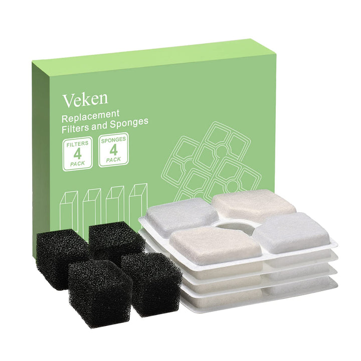 4 Pack Replacement Filters &amp; 4 Pack Replacement Pre-filter Sponges for Automatic Pet Fountain Cat Water Fountain Dog Water Dispenser