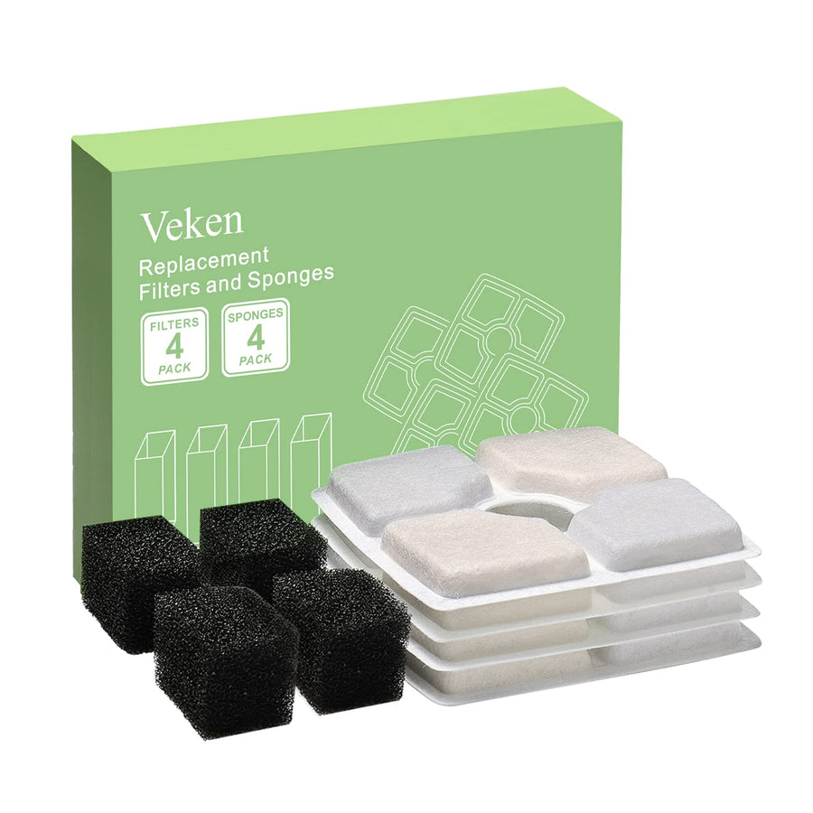 4 Pack Replacement Filters & 4 Pack Replacement Pre-filter Sponges for Automatic Pet Fountain Cat Water Fountain Dog Water Dispenser