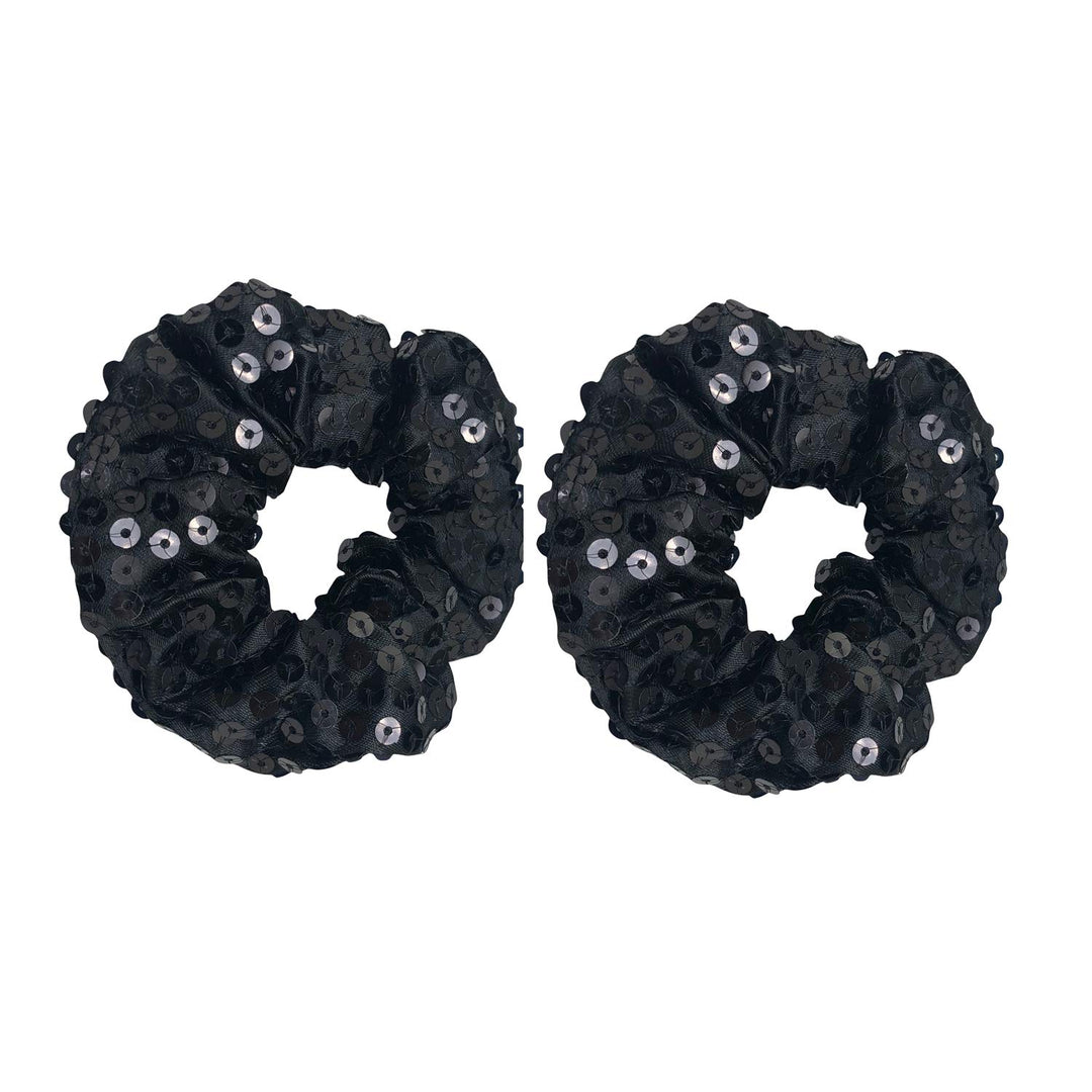 2 Pack Black Satin Face Sequins Hair Scrunchies Sparkly Hair Ties Hair Eleastic Bands Scrunchy Hair Ties Ropes Ponytail Holders Wrist Cloth Bands for Girls School, Dance, Stage (Black) : Black