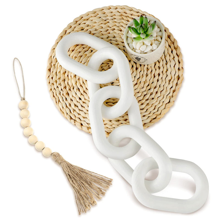 2 Pieces Decorative Wood Link Chain and Wooden Beads Ga