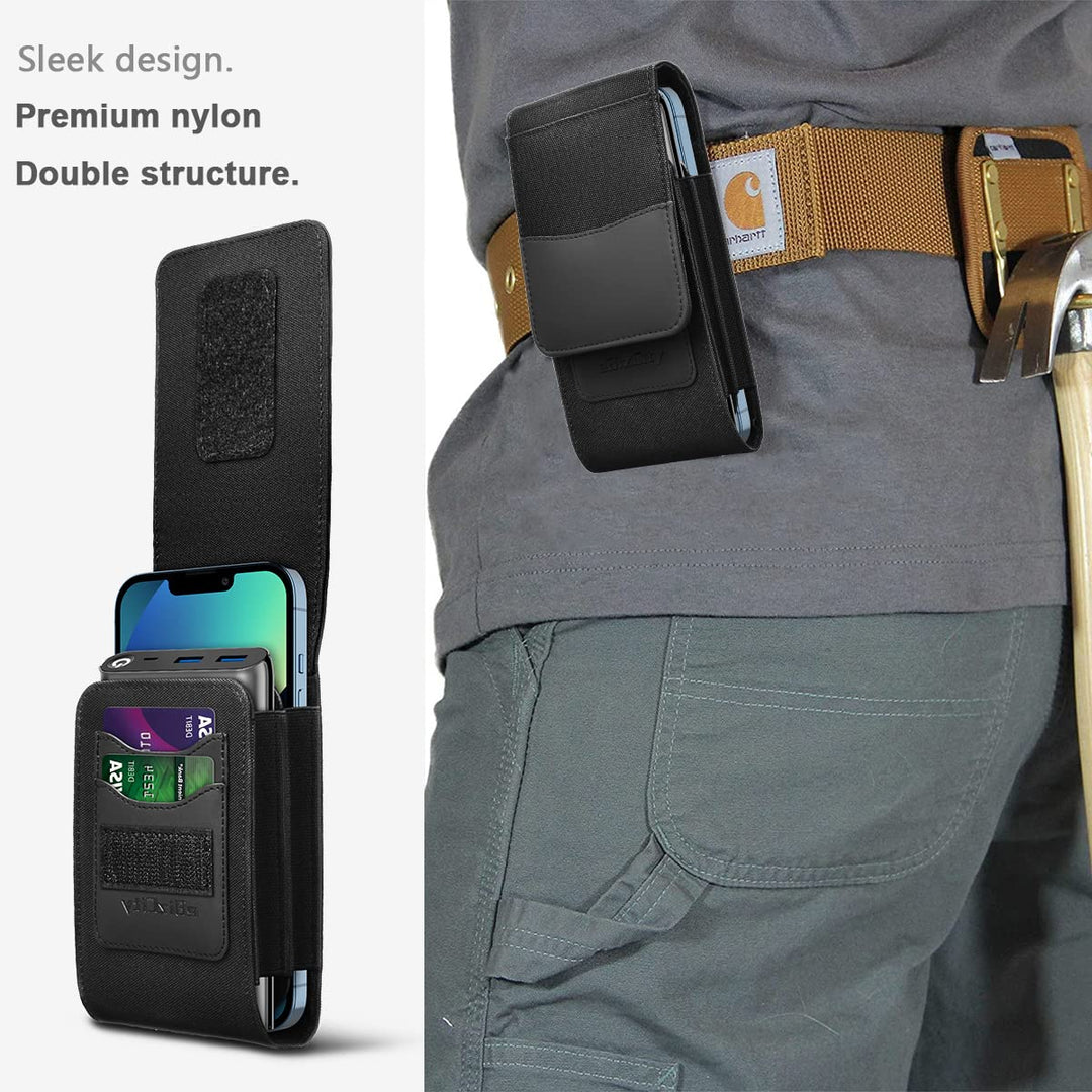 Dual Phone Holster Pouch Suitable for iPhone 15/14/13/12/11/15Pro/14Pro/13Pro/12Pro, Samsung, Motorola with Wallet Holster Card Holder,Phone Pouch for Belt,Phone Protective Holster