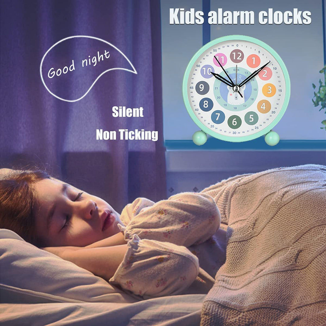 Kids Alarm Clock for Boys,Small Bedside Alarm Clocks for Bedroom,Cute Learning Time Alarm Clocks Battery Powered