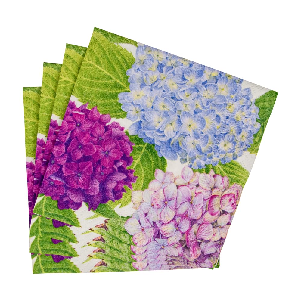 Caspari Hydrangea Garden Cocktail Napkin, Multicolored