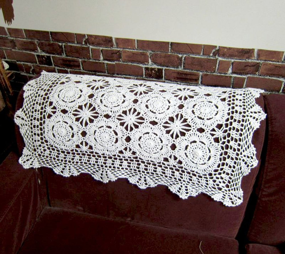 Rectangular Cotton Handmade Crochet Lace Table Runner Doilies Table Dresser Scarf Décor,19 Inch by 24 Inch,White