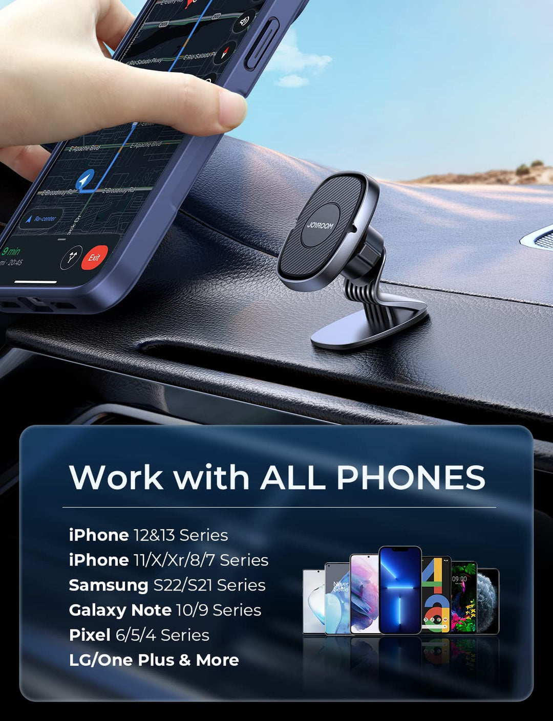 2-Pack Magnetic Phone Holder for Car, [2022 Upgraded 6 Stronger N52 Magnets] Extreme Magnetism Car Phone Holder Mount for iPhone 15 14 13 Pro X XR, Samsung Galaxy