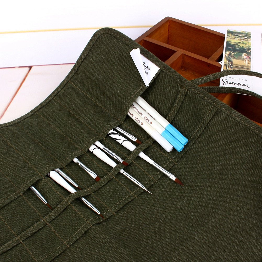 22 Slots Artist Paint Brush Roll Up Bag Holder Canvas Pouch For Draw Pen Watercolor Oil Brushes for Acrylic Watercolor Oil Draw Pen Brush (Black)