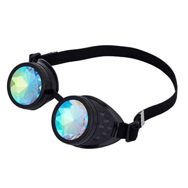 Steampunk Rave Glasses Goggles with Rainbow Crystal Glass Lens,Black,Adjustable