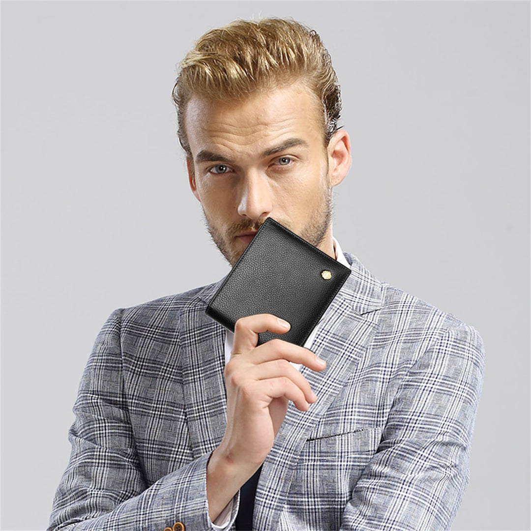 Men&#39;s Wallets, Genuine Leather Mens Bifold Wallets with Zipper Coin Pocket Casual Men Purse Slim Short Wallet Gift for Father day, Black, One_Size, Casual &amp; Business &amp; Leisure Wallet