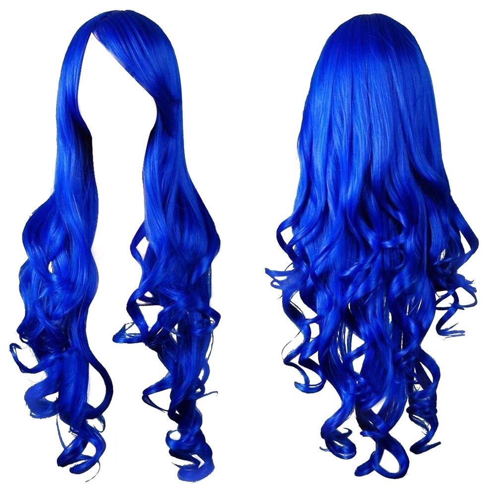 32 Long Hair Heat Resistant Spiral Curly Cosplay Wig Dark Blue