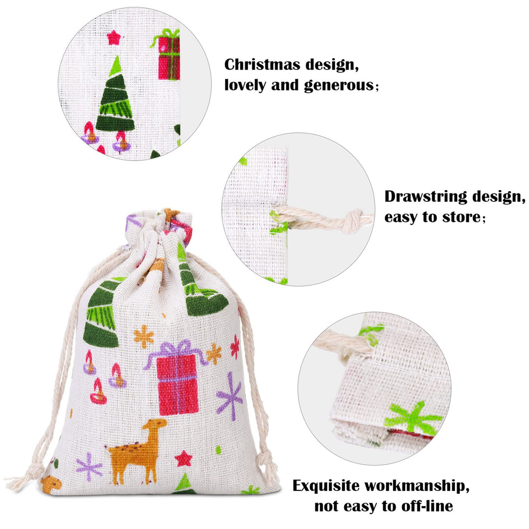 35 Pieces Small Christmas Drawstring Gift Bags Christmas Candy Treat Bags 4 x 5.5 Inch Reusable Burlap Bags for Xmas Holiday Party Supplies