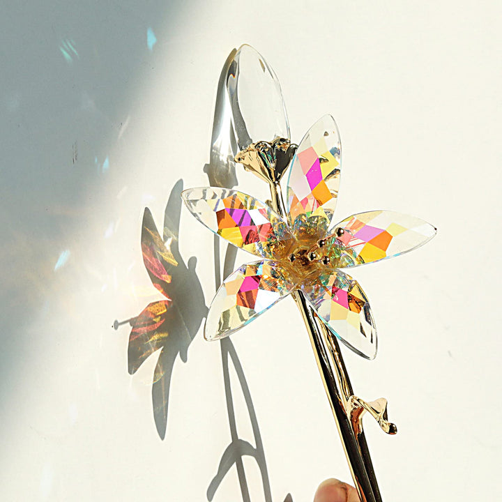 Crystal Artifical Tiger Lily Flowers with Crystal Vase - AB Coated Crystal Collectible Figurines Blooming Lily Flower for Home,Wedding - Gift Idea for Mothers Day, Valentine&#39;s Day