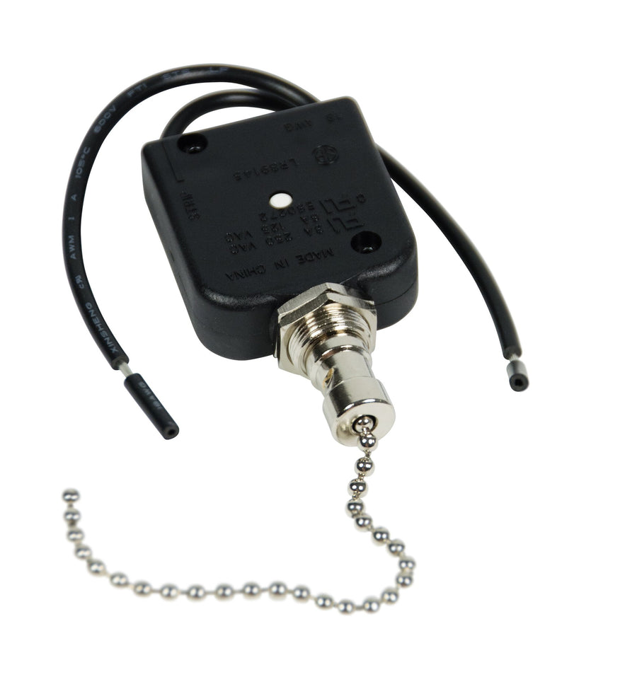 GSW-35 Electrical All Angle Pull Chain Switch, SPST, ON-OFF, 6 A/125V AC, 6 inch Wire Terminal,Nickel / Black