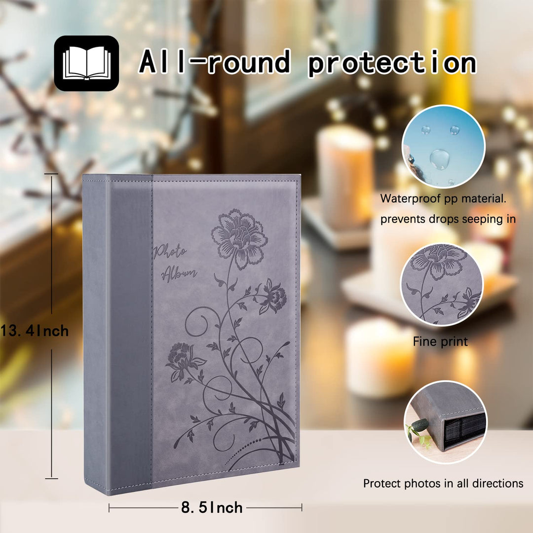 Photo Album 4x6 300 Photos, Extra Large Capacity Leather Cover Wedding Family Photo Albums Holds 300 Horizontal 4x6 Photos(Grey)