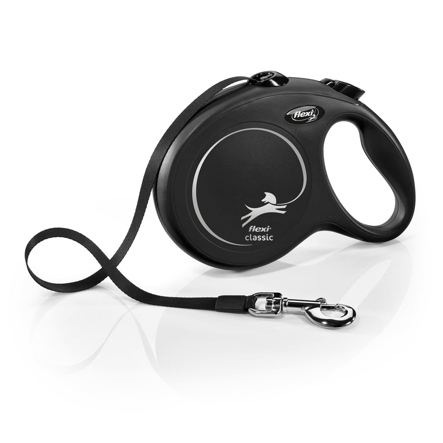New Classic Tape Retractable Dog Leash for Large Dogs Upto 110 lbs. – 26 ft., Black | Tangle Free Pet Walking Leash with One-Handed Brake, Pause, Lock|German Quality Product