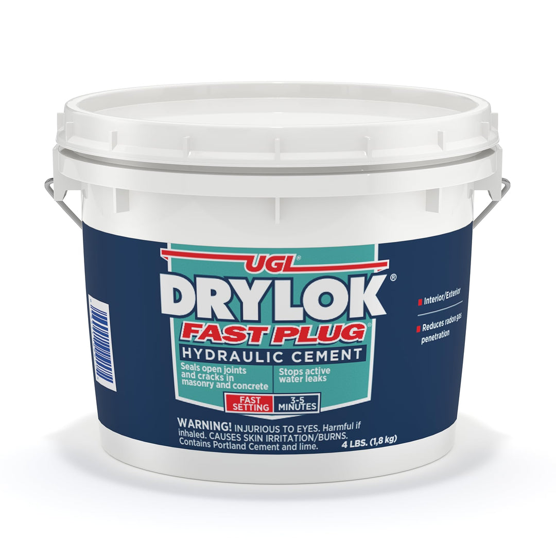 UGL DRYLOK Fast Plug Hydraulic Cement, 4 lb – Stops Water Leaks Instantly, Sets in 3-5 Minutes, Ideal for Masonry Cracks, Gray