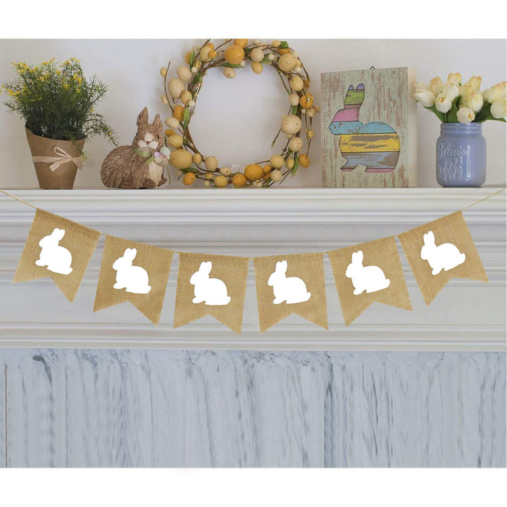 Easter Burlap Bunny Garland | Burlap Rabbit Garland Banner | Easter Decorations | Rustic White Bunny Garland for Mantle
