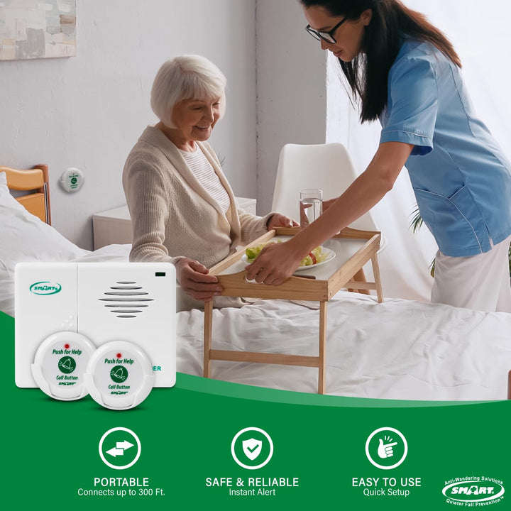 Smart Caregiver Two Call Buttons &amp; Wireless Caregiver Pager for Fall Prevention and Elderly Assistance | Caregiver Call Button with Wearable Lanyard | Nurse Call Alert System with Up to 300&#39; Range