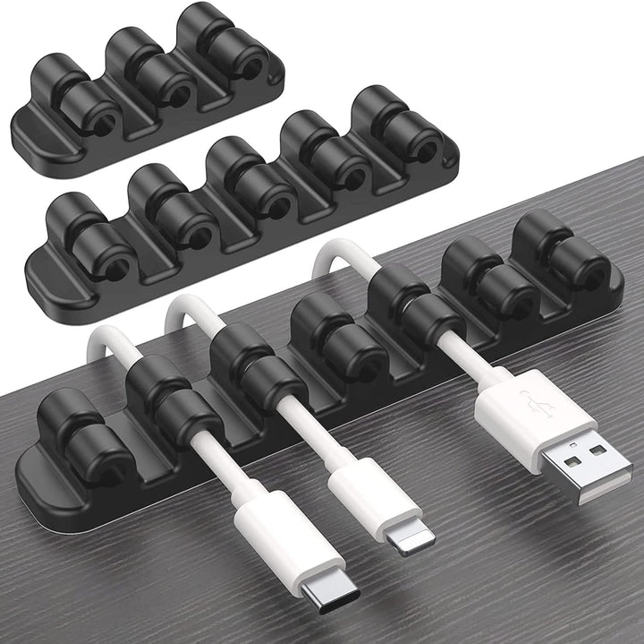 Upgraded Cable Holder, Cable Management Cord Organizer Clips Silicone Self Adhesive for Desktop USB Charging Cable Power Cord Bedside Wire PC Office Home (3/5/7 Slot,Black)