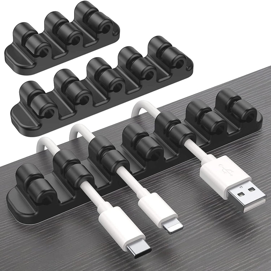 Upgraded Cable Holder, Cable Management Cord Organizer Clips Silicone Self Adhesive for Desktop USB Charging Cable Power Cord Bedside Wire PC Office Home (3/5/7 Slot,Black)